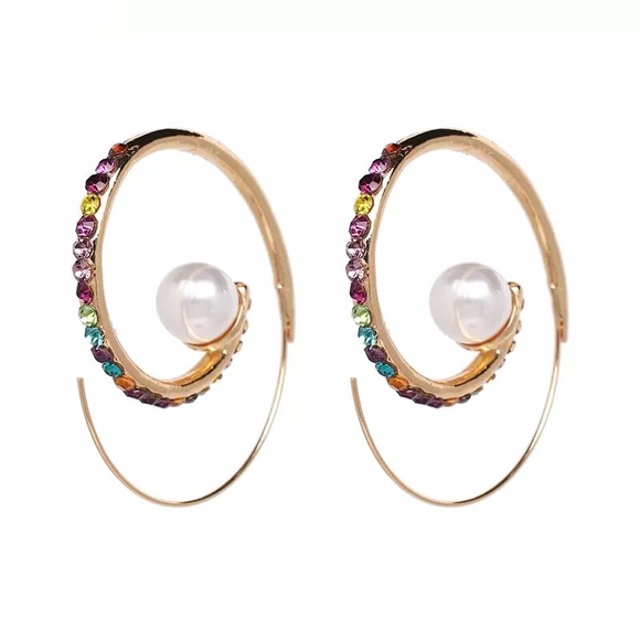 Delisa Gemstone Pearl Hoop Earrings - Picture 6 of 7